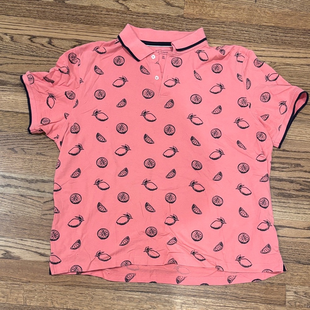 Club Room Pink Mens Polo with Fruit Pattern